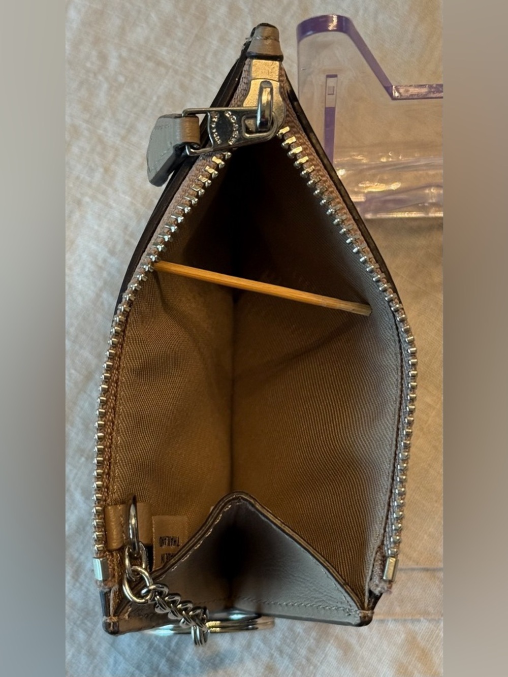 Coach Taupe Leather Card Holder with Zip Pouch & Keychain - Picture 4 of 4